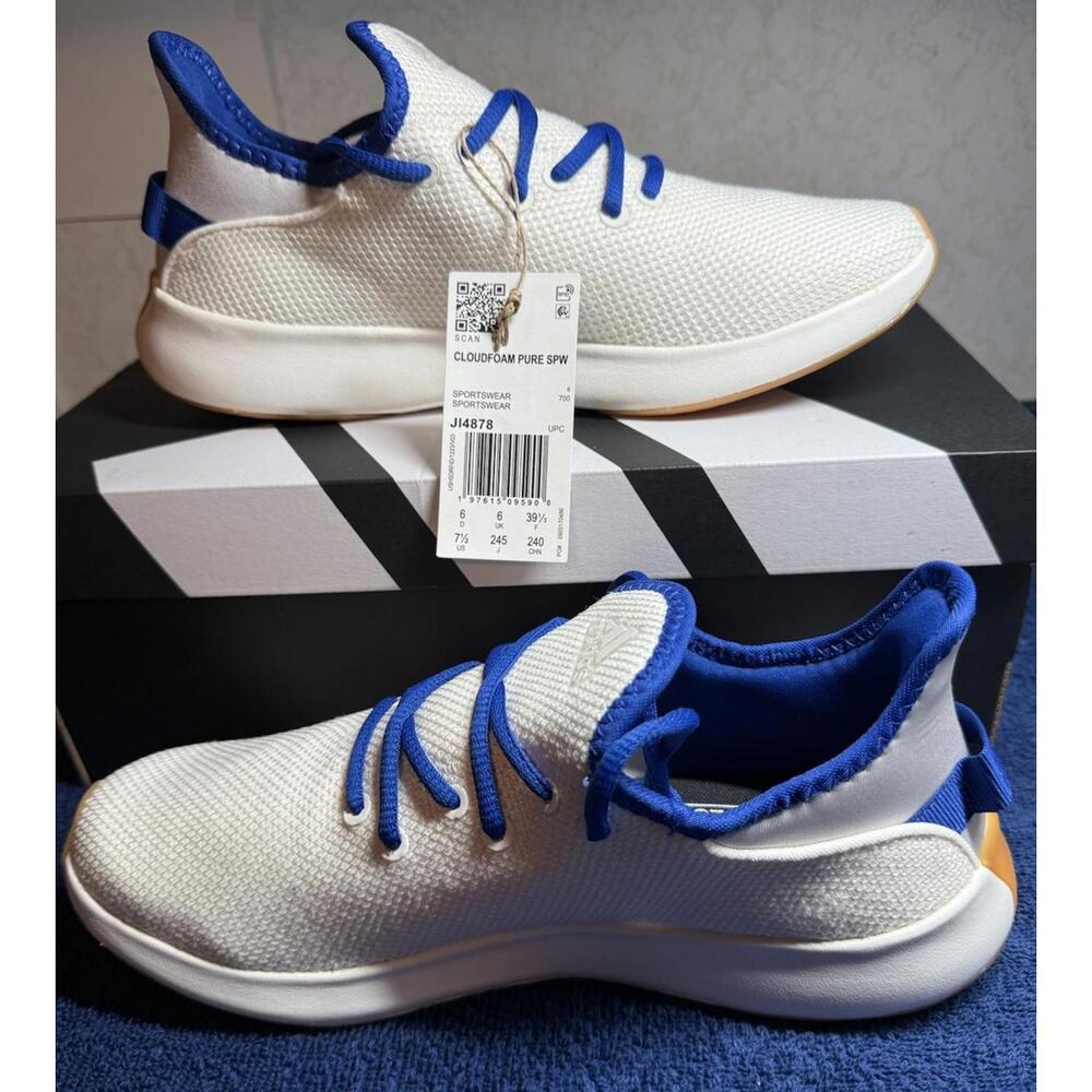 Women's Adidas Cloudfoam Pure White Royal Blue (Size: 7.5)